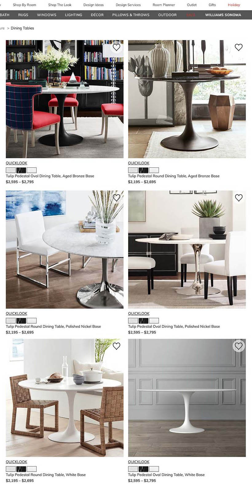 The original eight Saarinen Table product pages